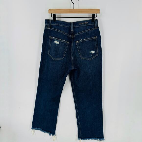 Carmar Los Angeles Distressed Raw Hem High Rise Straight Leg Jeans Size 27 - Picture 2 of 8